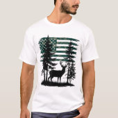 T-shirt Camo Flag Deer Hunting Forest Silhouette Tee (Devant)
