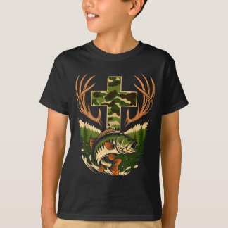 T-shirt Camo Foi Chasse Pêche Croix Pêcheur à la ligne Pêc