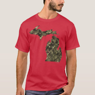 T-shirt Camo Michigan State Map Detroit Mitten