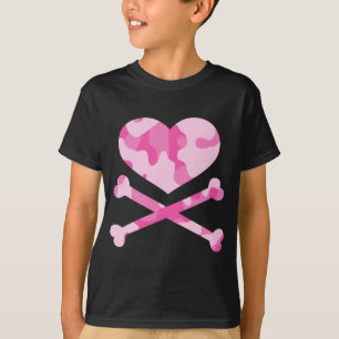 T-shirt camo rose de coeur et d'os croisés