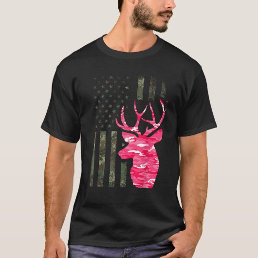 T-shirt Camo rose Drapeau Camouflage Buck Chasse Wo (Devant)