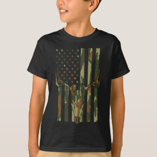 T-shirt Camo Us Drapeau Cerf Crâne Chasse Vintage Patrioti