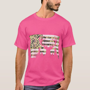 T-shirt Camo Us Drapeau Cerf Elk Buck Camoflage Chasse Cha