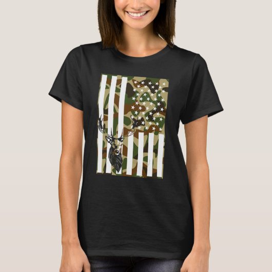 T-shirt Camo US Drapeau Deer Hunting tee (Devant)