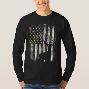 T-shirt Camo US Drapeau Der Elk Buck Camoflage Chasse Chas