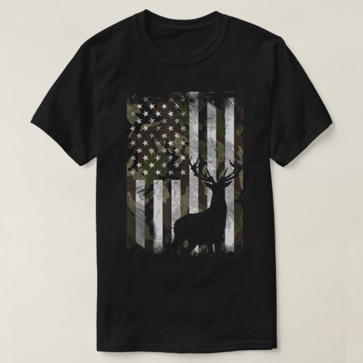 T-shirt Camo US Drapeau Der Elk Buck Camoflage Chasse Chas (Design devant)