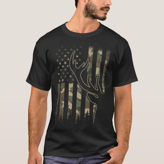 T-shirt Camo Us Drapeau Elk Buck Camouflage Deer Chasse Ch (Devant)