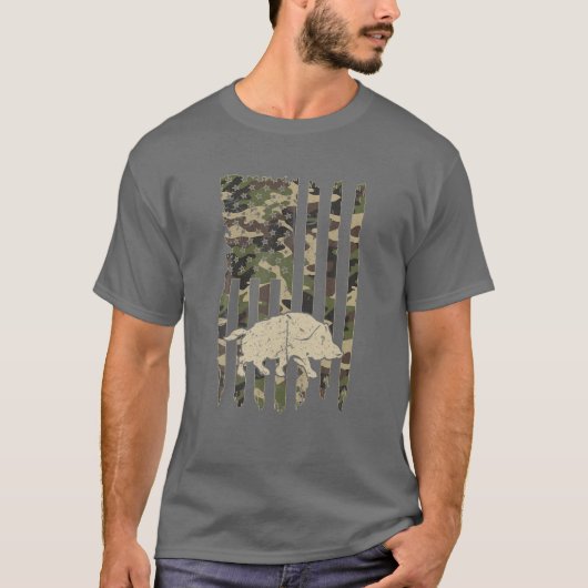 T-shirt Camouflage Drapeau Américain Chasse Costume Chasse (Devant)