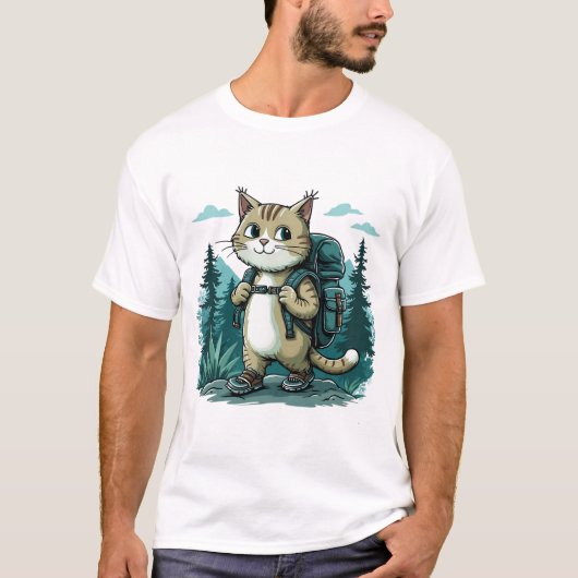 T-shirt camping Cat. Cute cat wearing a backpack funny (Devant)