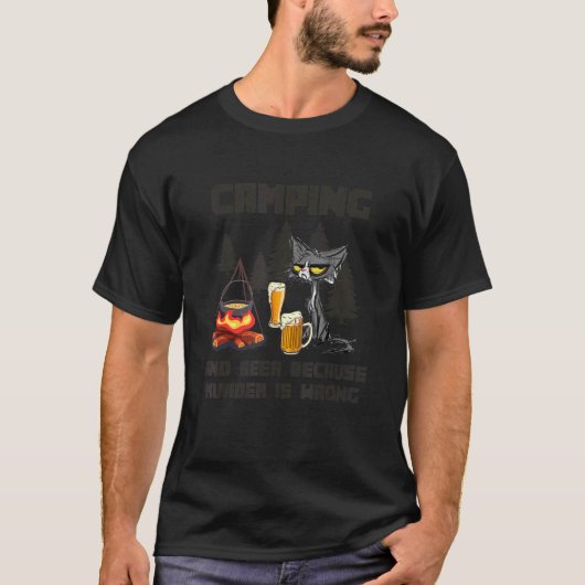 T-shirt Camping et bière parce que Mder a tort Chat (Devant)