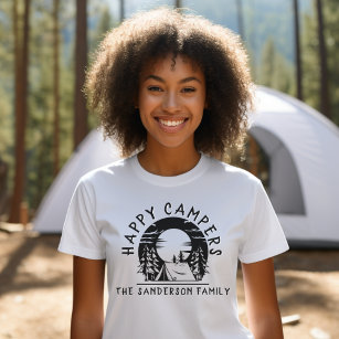 T-shirt Camping familial Voyage Happy Campers Black White 