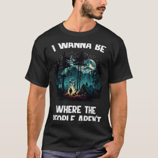 T-shirt Camping Forest Man by Fire Backpacker Tente nature