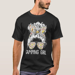 T-shirt Camping Girl Cheveux Messy Dans Bun Lunettes de so