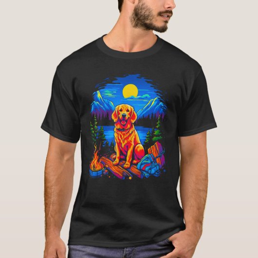 T-shirt Camping Golden Retriever Dog (Devant)