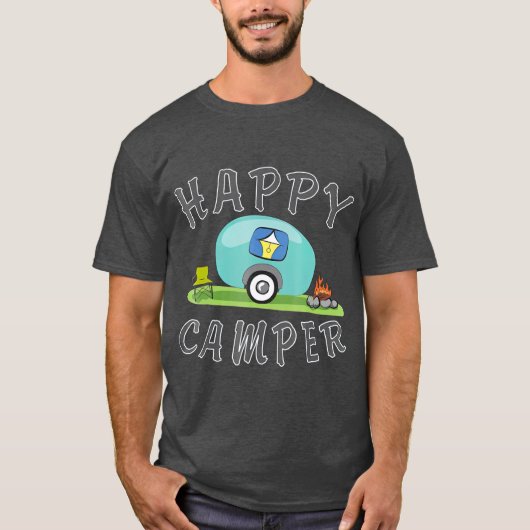 T-shirt Camping Happy Camping Trailer Camper (Devant)