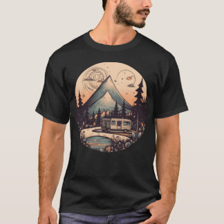 T-shirt camping hiking sunset Retro Modern Style gift