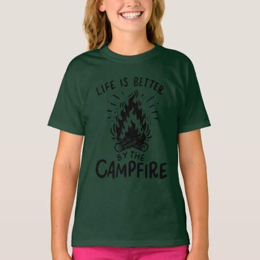 T-shirt Camping - La vie est meilleure au feu de camp (Devant)