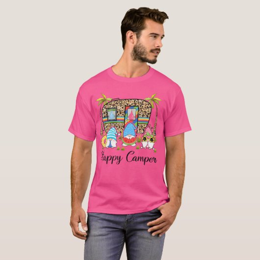 T-shirt Camping Leopard Rv Gnome Camper Happy Summer Campi (Devant entier)