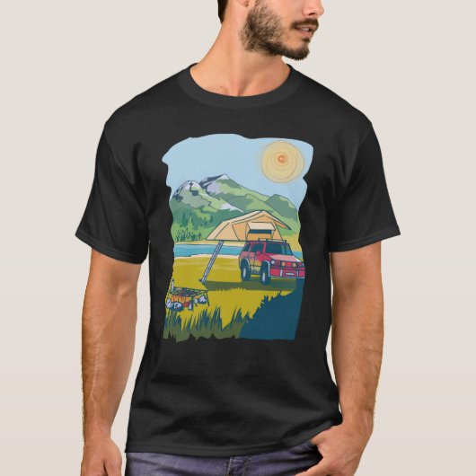 T-shirt Camping on the Lake Retro 70s Cool Fun (Devant)