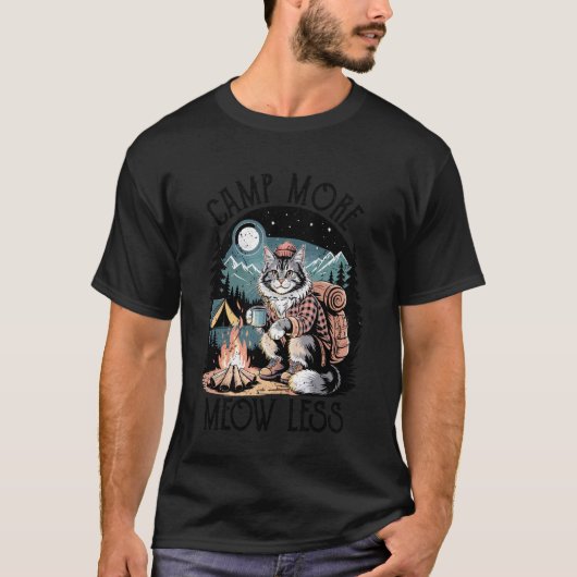 T-shirt Camping Plus de Miaulements Moins de Chat Campeur (Devant)