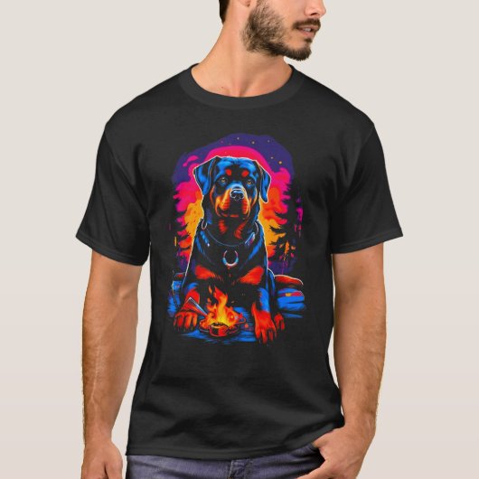 T-shirt Camping Pop Rottweiler Dog (Devant)