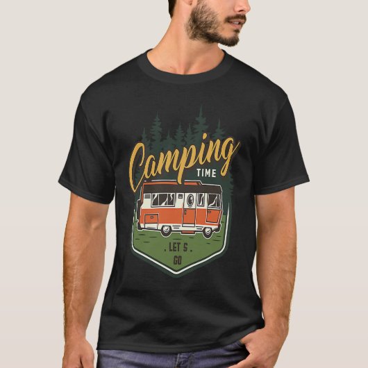T-shirt Camping Time Let's Go Forest Green Car Summer (Devant)