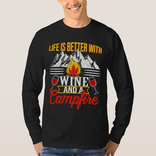 T-shirt Camping Vins Vins Meilleure Vie Avec Vin (Devant)
