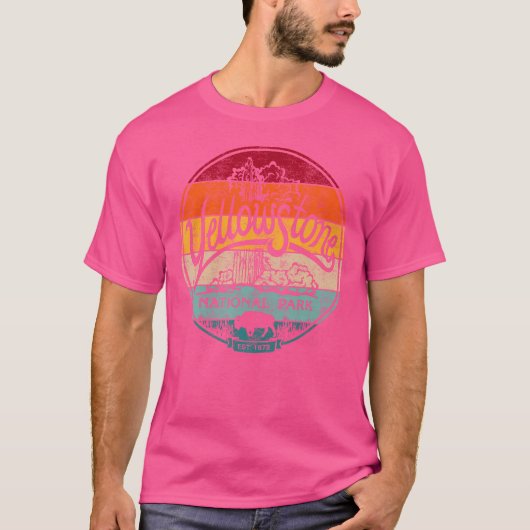 T-shirt Camping vintage Parc national Yellowstone Randonné (Devant)