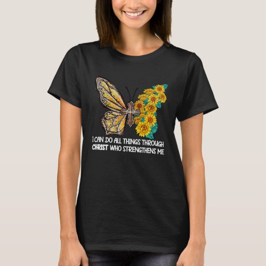 T-shirt Can do All Things Through Christ Cross Sunflower B (Devant)