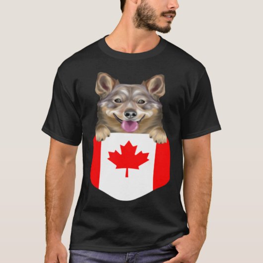 T-shirt Canada Flag Swedish Vallhund Dog In Pocket (Devant)