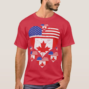 T-shirt Canadian American Friendship Heart Canadian Flag U