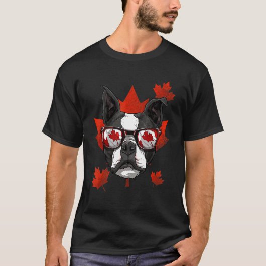 T-shirt Canadian Boston Terrier Maple Tree Leaf Canada Fl (Devant)