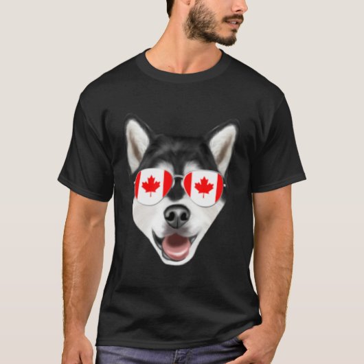 T-shirt Canadian Flag Alaskan Malamute Dog Canada Pocket (Devant)