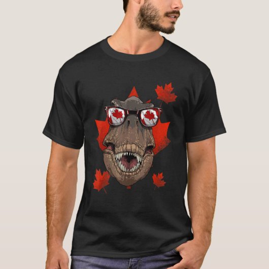T-shirt Canadian Rex Maple Tree Leaf Canada Flag Dinosaur (Devant)