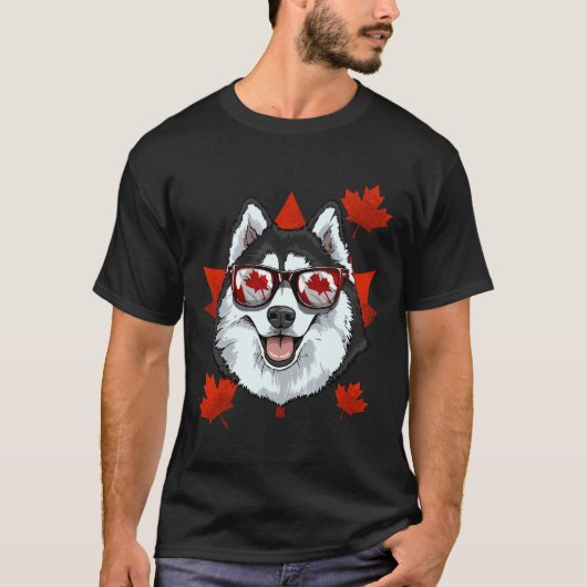 T-shirt Canadian Siberian Husky Chien Maple Leaf Patriotiq (Devant)