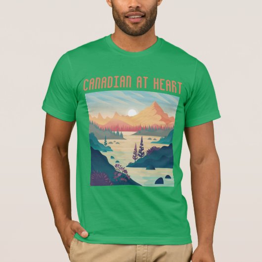 T-SHIRT CANADIEN AU COEUR. NOTRE NORD EST FORT ET LIBRE. (Devant)