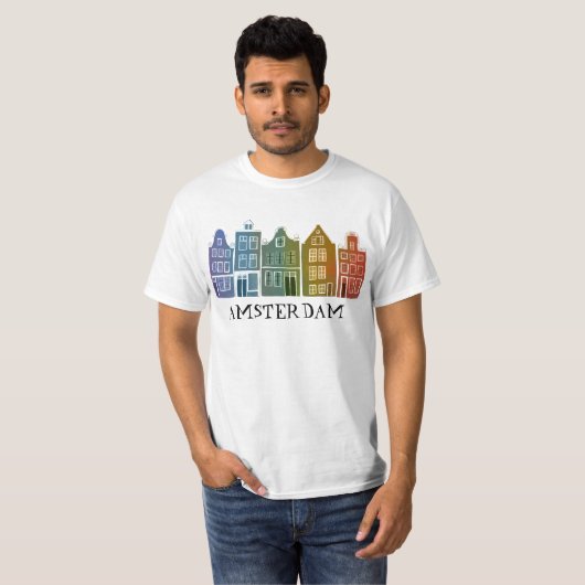T-shirt Canal House Row Amsterdam Holland Dutch Rainbow (Devant entier)