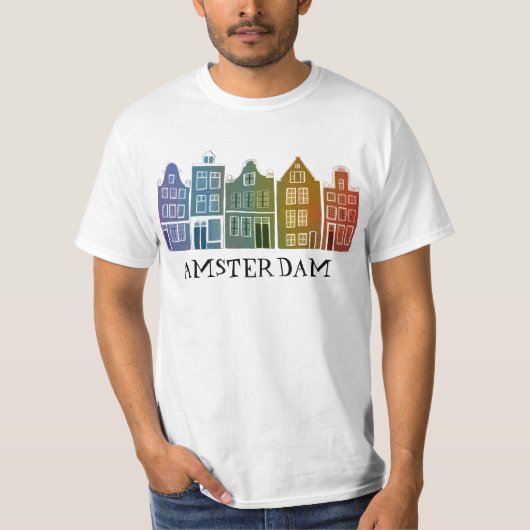 T-shirt Canal House Row Amsterdam Holland Dutch Rainbow (Devant)