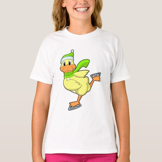 T-shirt Canard au patinage sur glace avec patins sur glace (Devant)