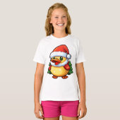 T-shirt Canard de Noël mignon dans chapeau de Santa (Devant entier)