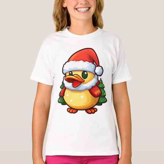 T-shirt Canard de Noël mignon dans chapeau de Santa (Devant)