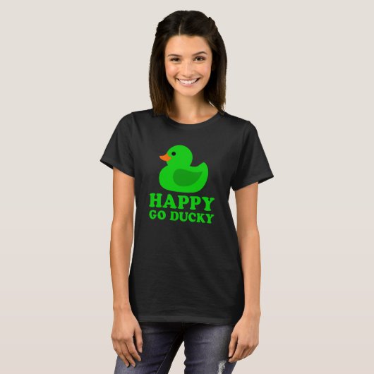 T-shirt Canard en caoutchouc vert mignon Lucky Go Ducky Pu (Devant entier)