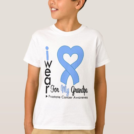 T-shirt Cancer de la prostate Bleu clair Coeur Ruban GRAND (Devant)