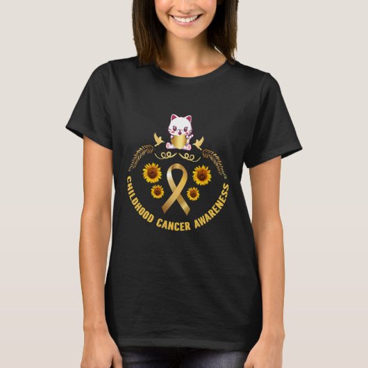 T-shirt cancer de l'enfance conscience belle chatte or can (Devant)