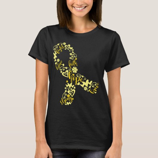 T-shirt cancer de l'enfance jaune ruban combat croire foi (Devant)