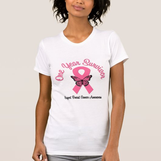 T-shirt Cancer du sein 1 an Survivant (Devant)