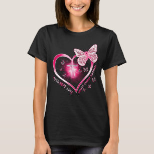 T-shirt cancer du sein croix du coeur papillon cadeau surv