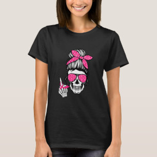 T-shirt Cancer du sein Doigt moyen Squelette Pink Ruban