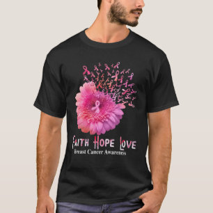 T-shirt Cancer du sein Faith Hope Love Daisy Flower Ri ros