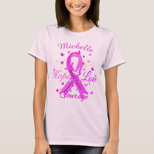 T-shirt Cancer du sein Hope Love Courage (Devant)